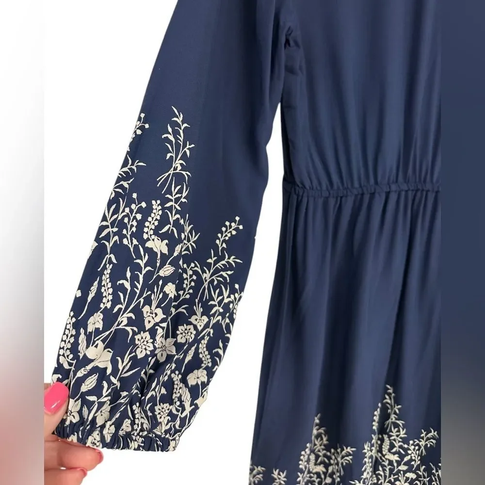 Old Navy Womens Navy Floral Peasant Dress V Neck Long Sleeves Blue Boho Size M